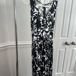 Milly Floral Pattern Maxi Dress Black and White